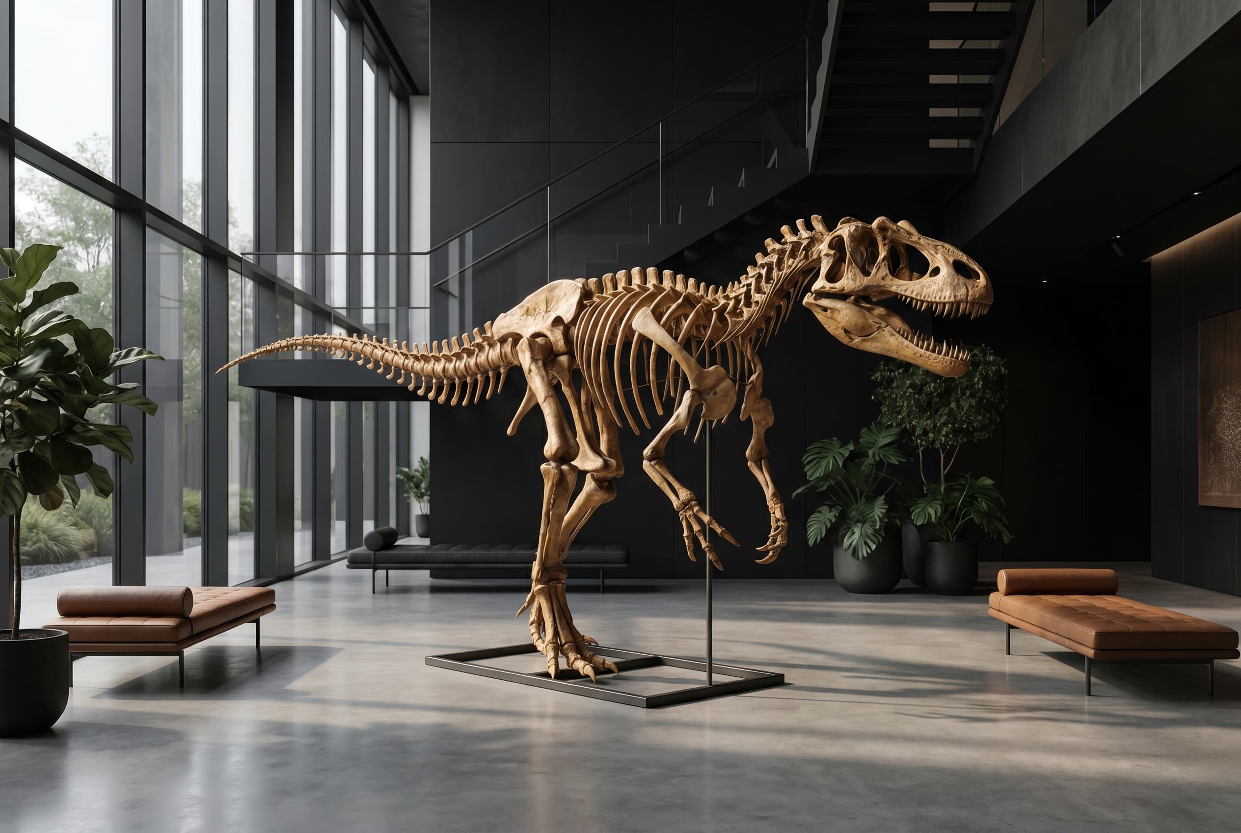 Allosaurus Full Skeleton — staged render in a staged setting