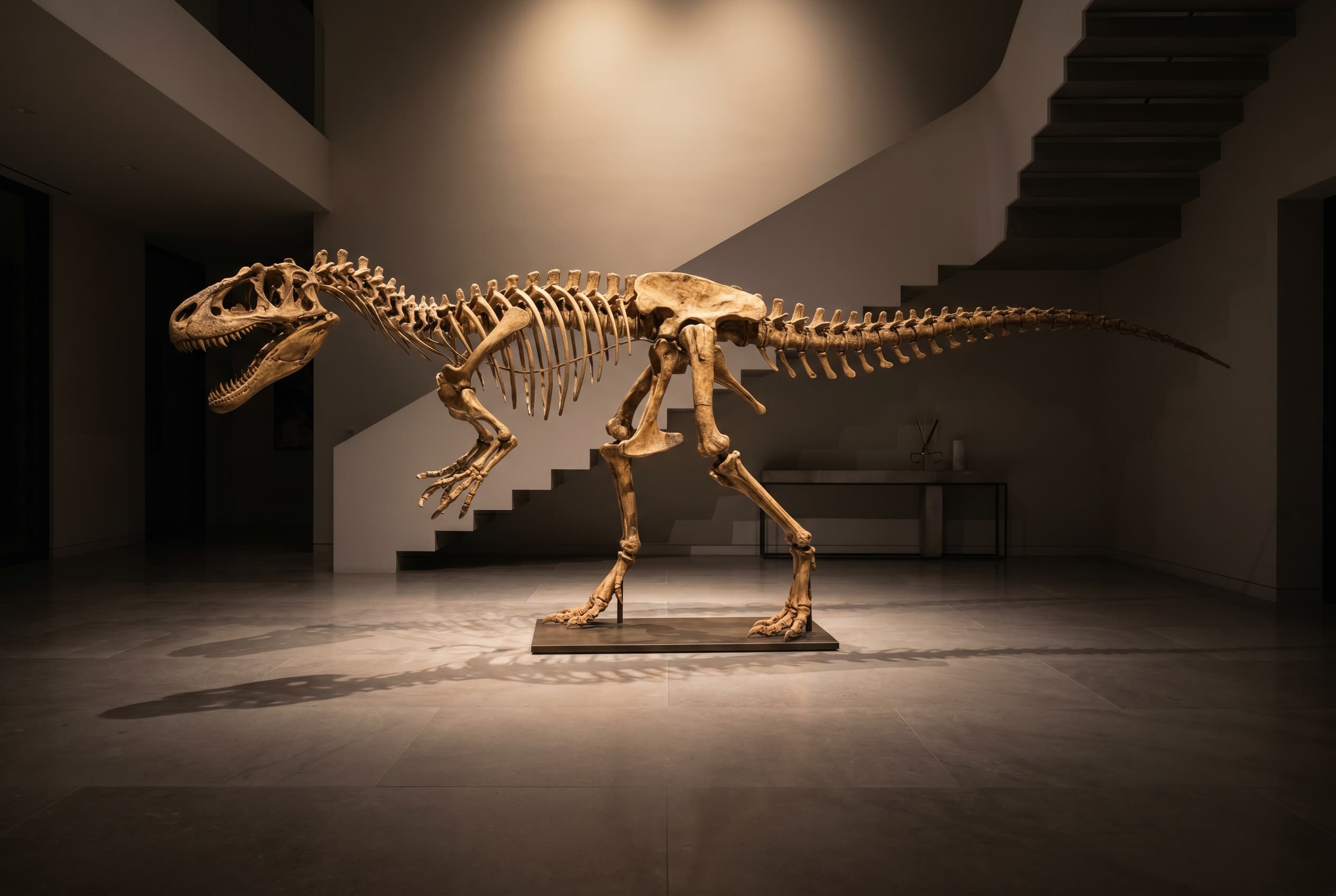 Allosaurus Full Skeleton — staged render in a staged setting