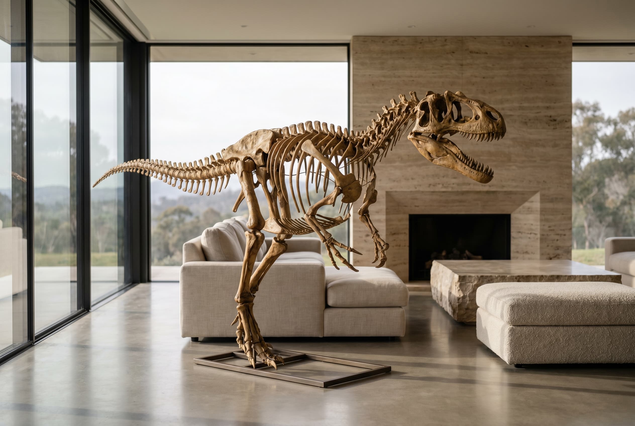 Allosaurus Full Skeleton — staged render in a staged setting
