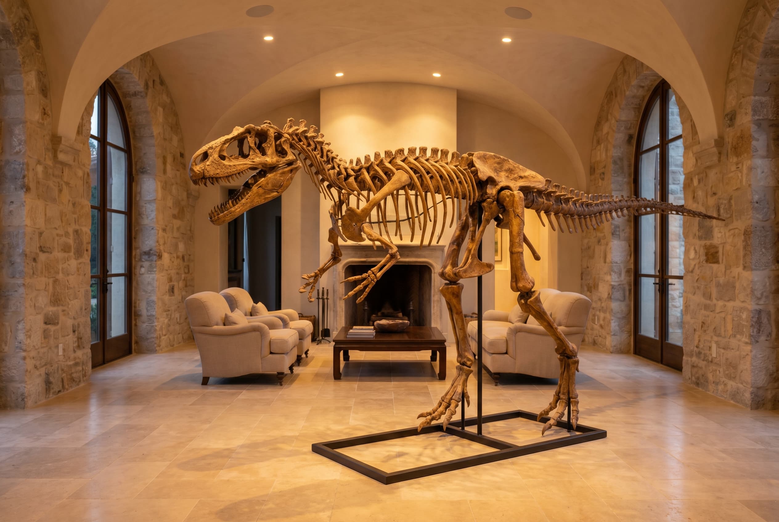 Allosaurus Full Skeleton — staged render in a staged setting