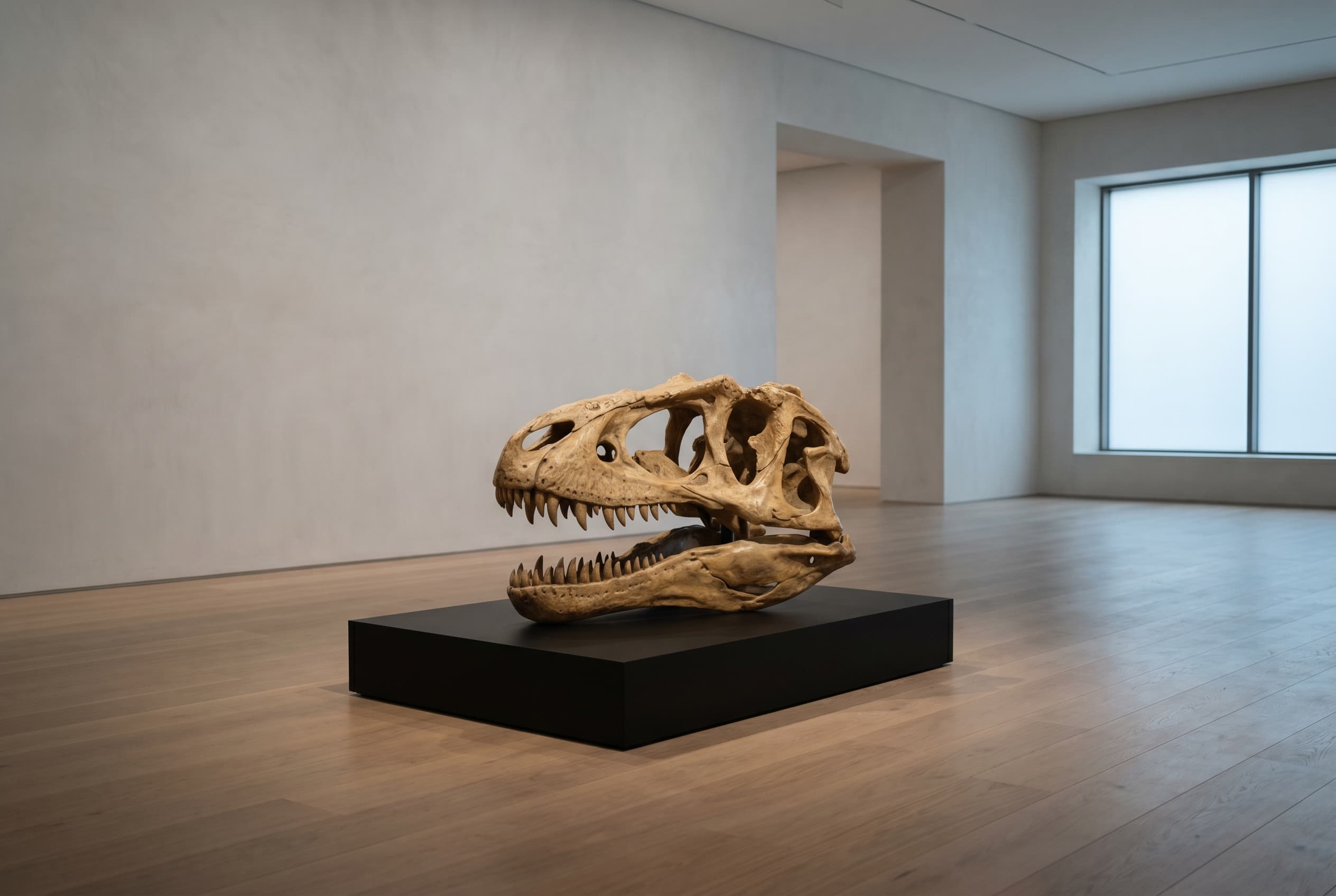 Allosaurus Skull — staged render in a staged setting