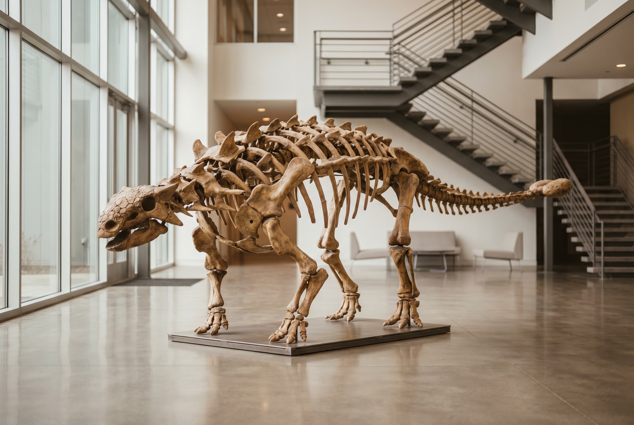 Ankylosaurus Full Skeleton — staged render in a staged setting