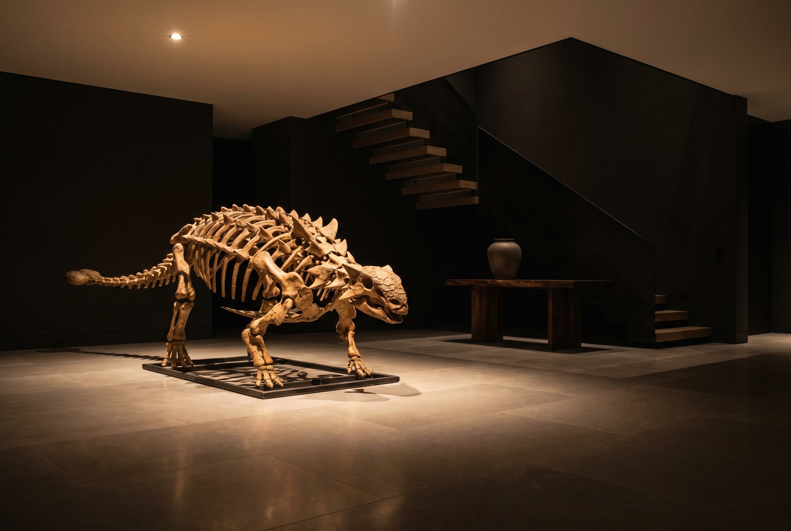 Ankylosaurus Full Skeleton — staged render in a staged setting