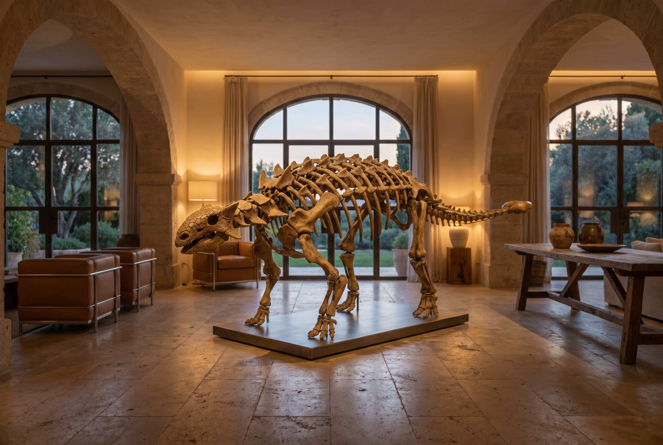 Ankylosaurus Full Skeleton — staged render in a staged setting