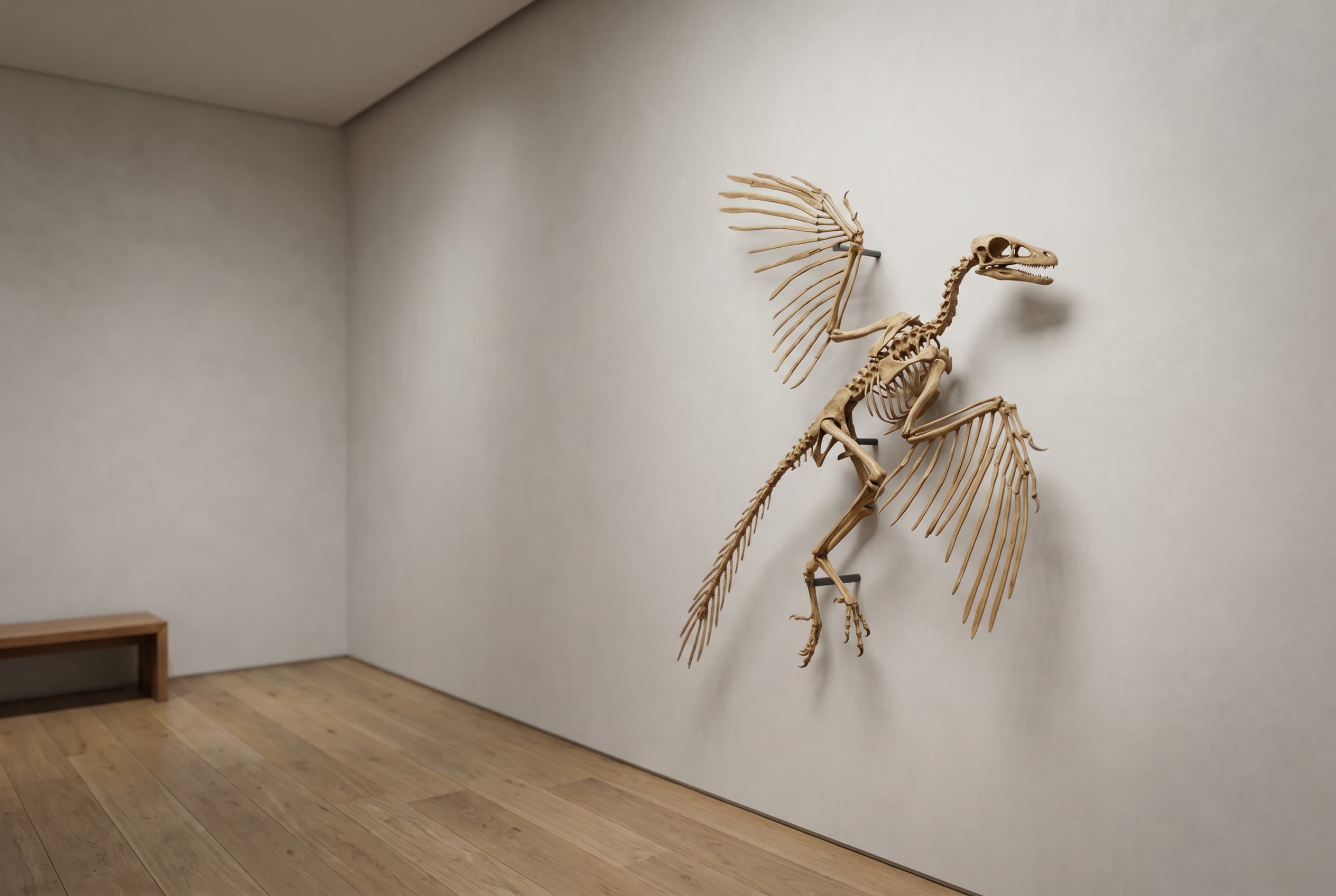 Archaeopteryx Full Skeleton — staged render in a staged setting