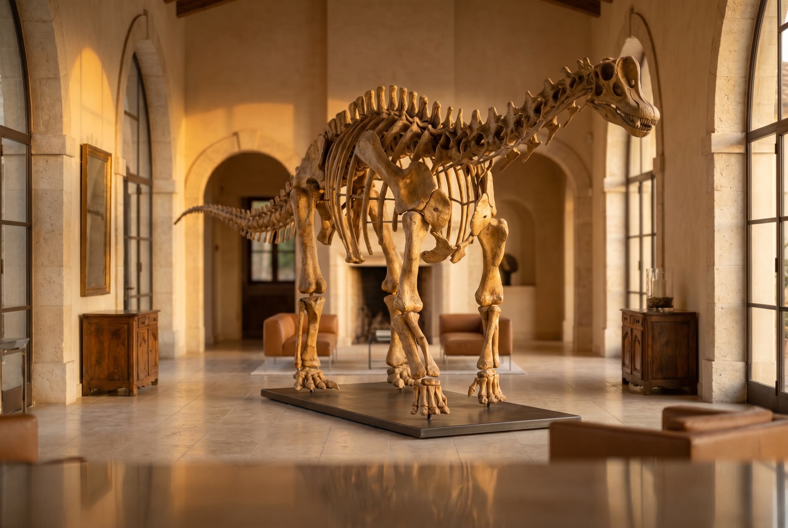Brachiosaurus Full Skeleton — staged render in a staged setting