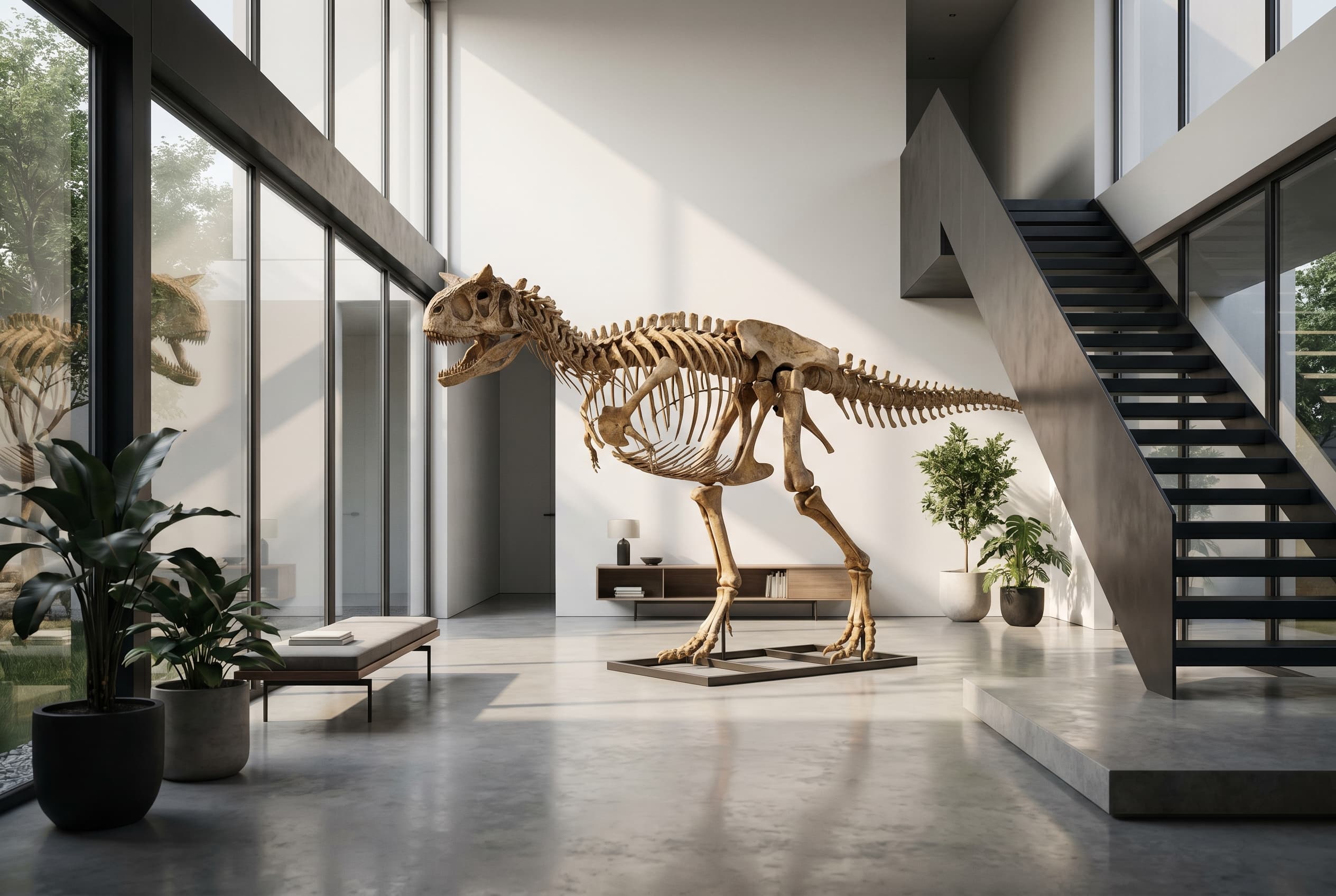 Carnotaurus Full Skeleton — staged render in a staged setting