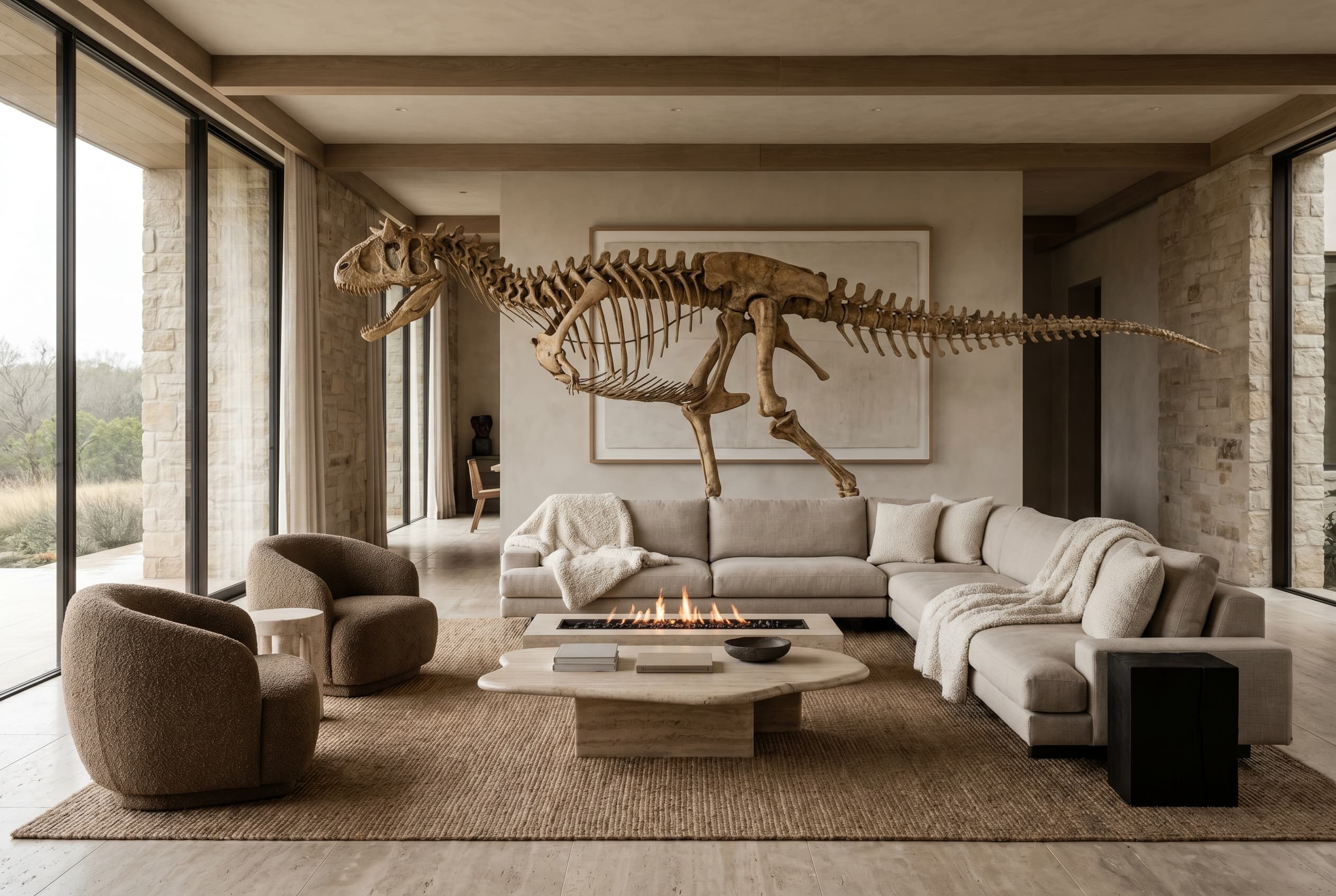 Carnotaurus Full Skeleton — staged render in a staged setting