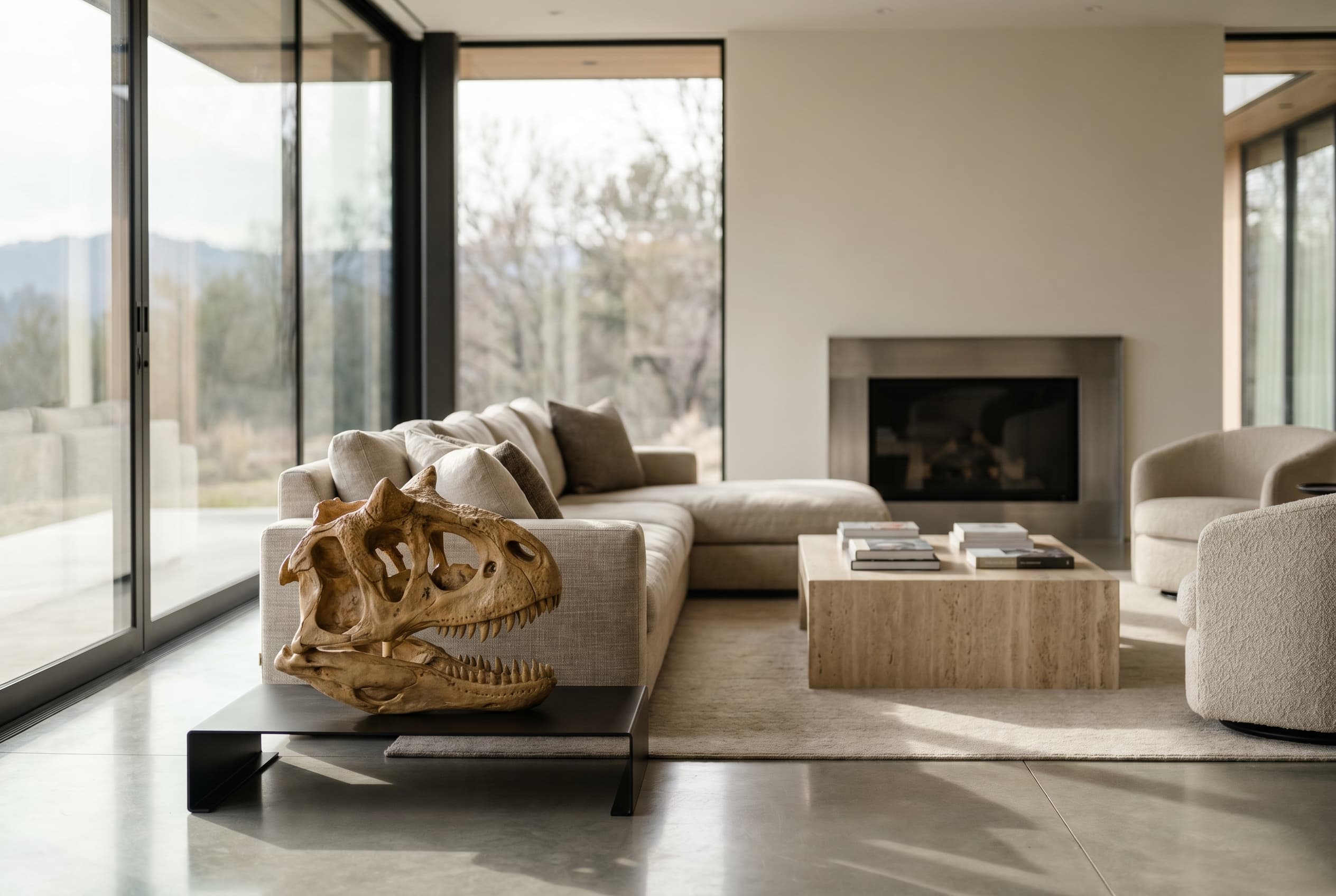Carnotaurus Skull — staged render in a staged setting