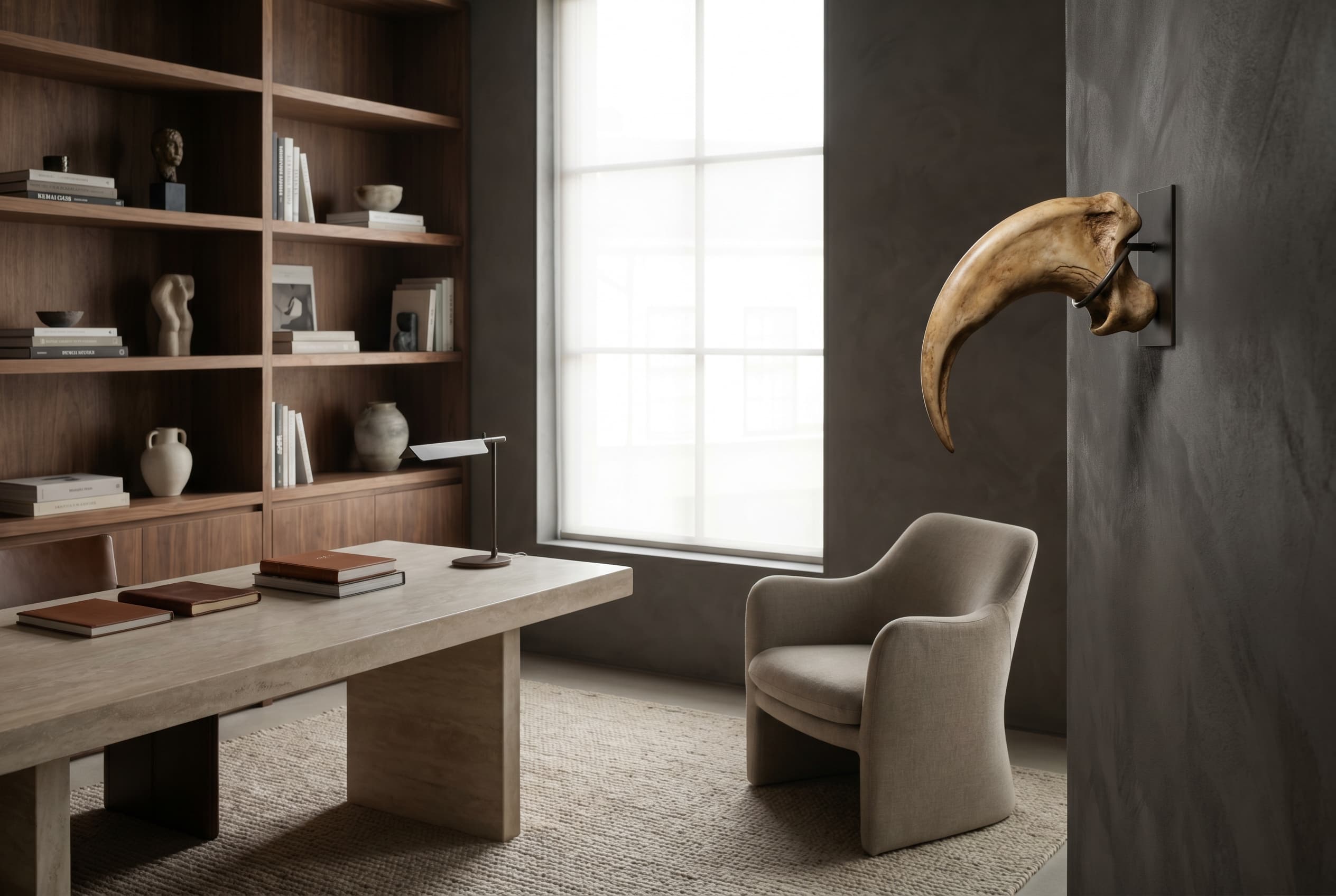 Deinonychus Claw — staged render in a staged setting