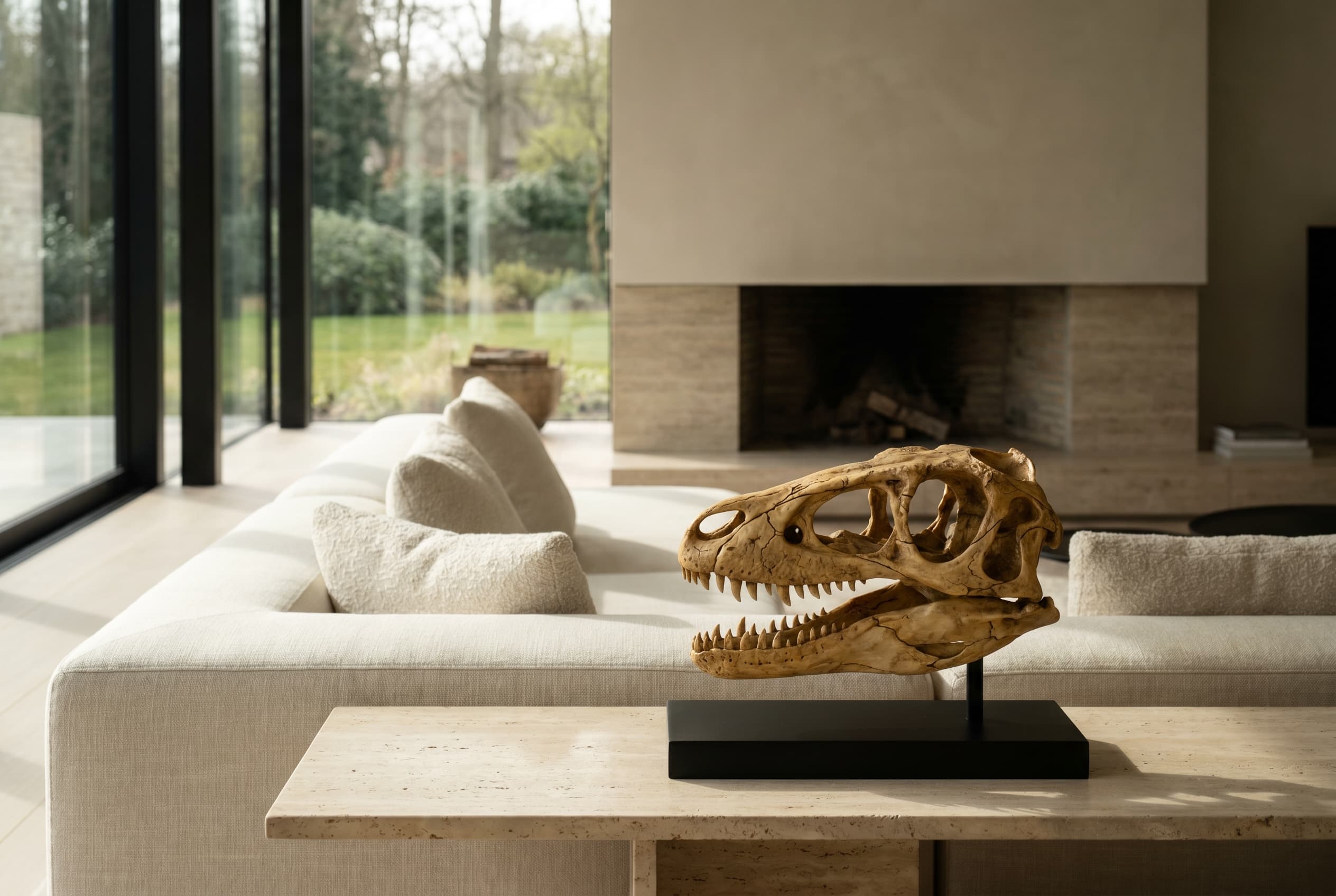 Deinonychus Skull — staged render in a staged setting