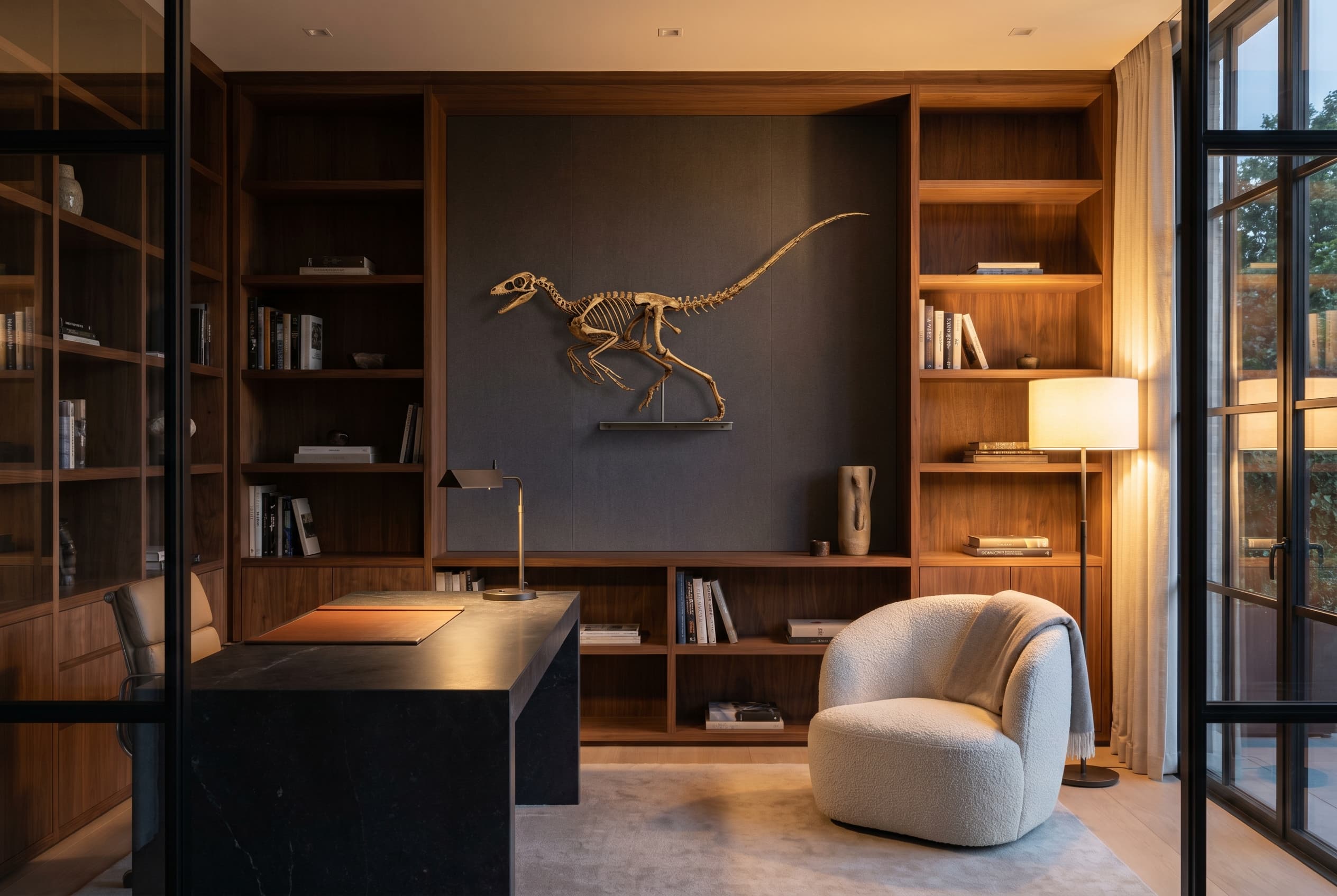 Microraptor Full Skeleton — staged render in a staged setting