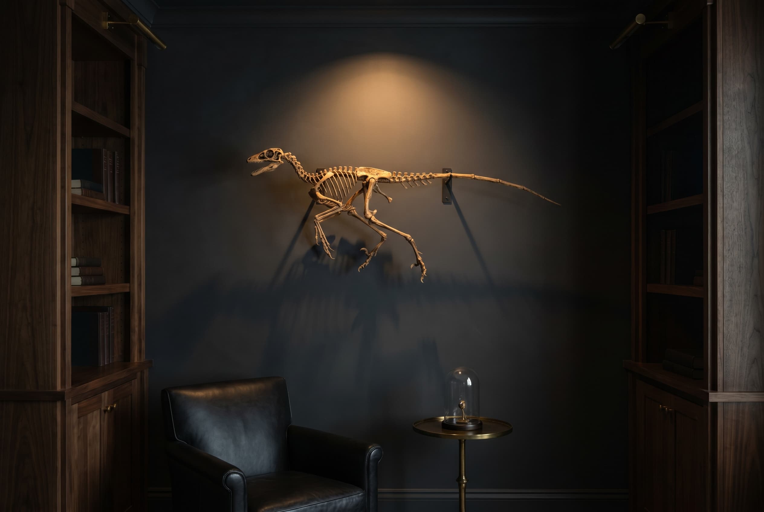 Microraptor Full Skeleton — staged render in a staged setting