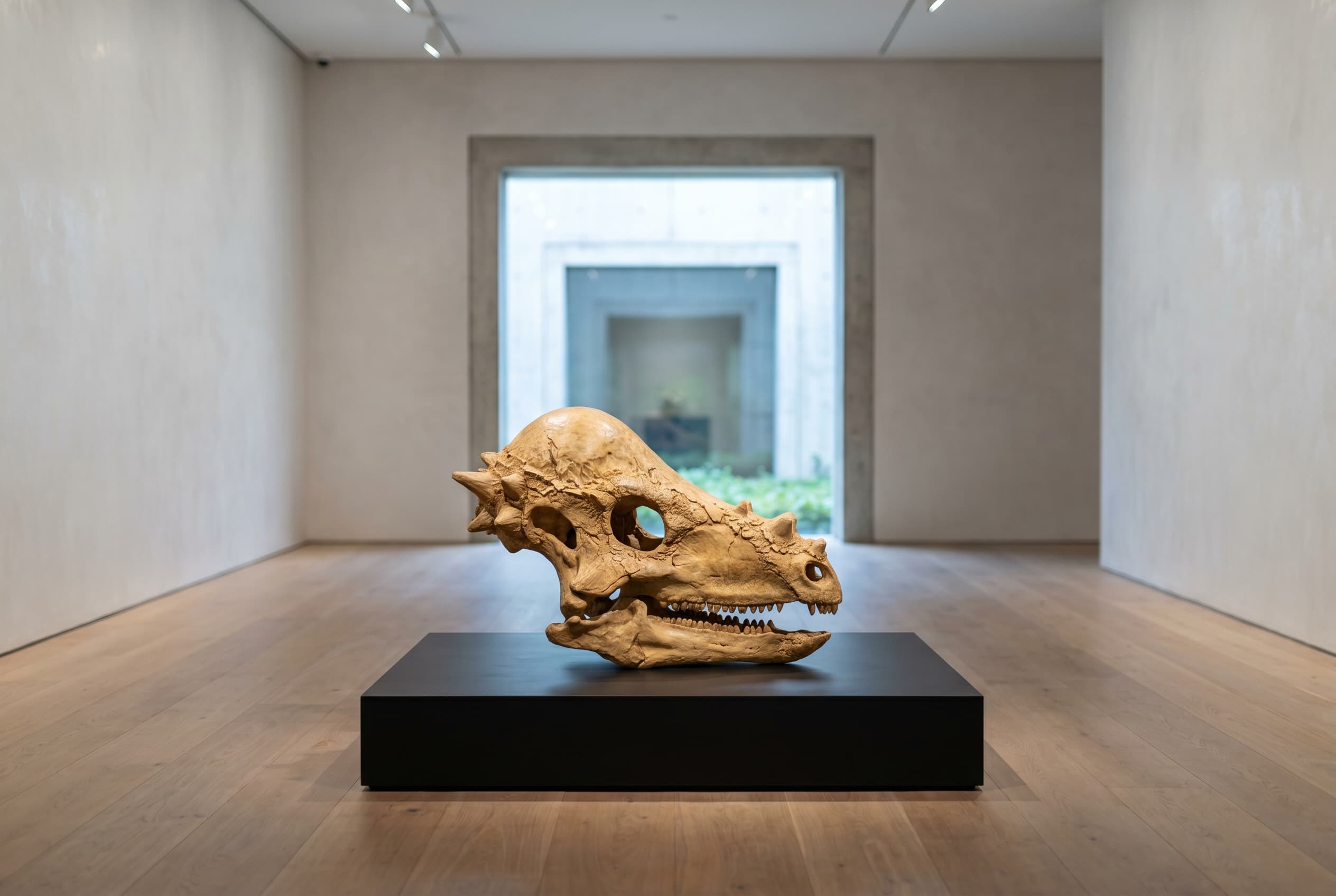 Pachycephalosaurus Skull — staged render in a staged setting