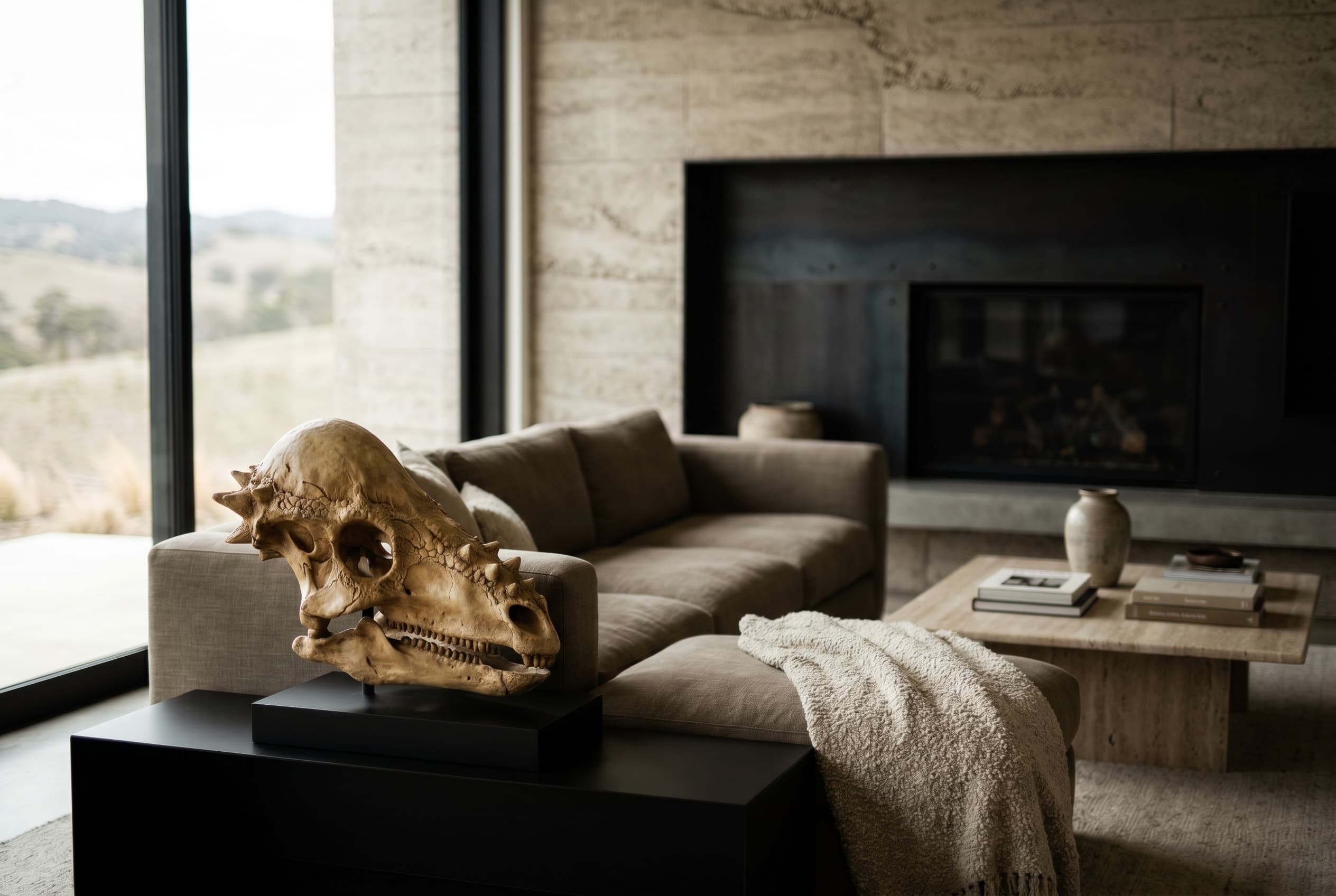 Pachycephalosaurus Skull — staged render in a staged setting