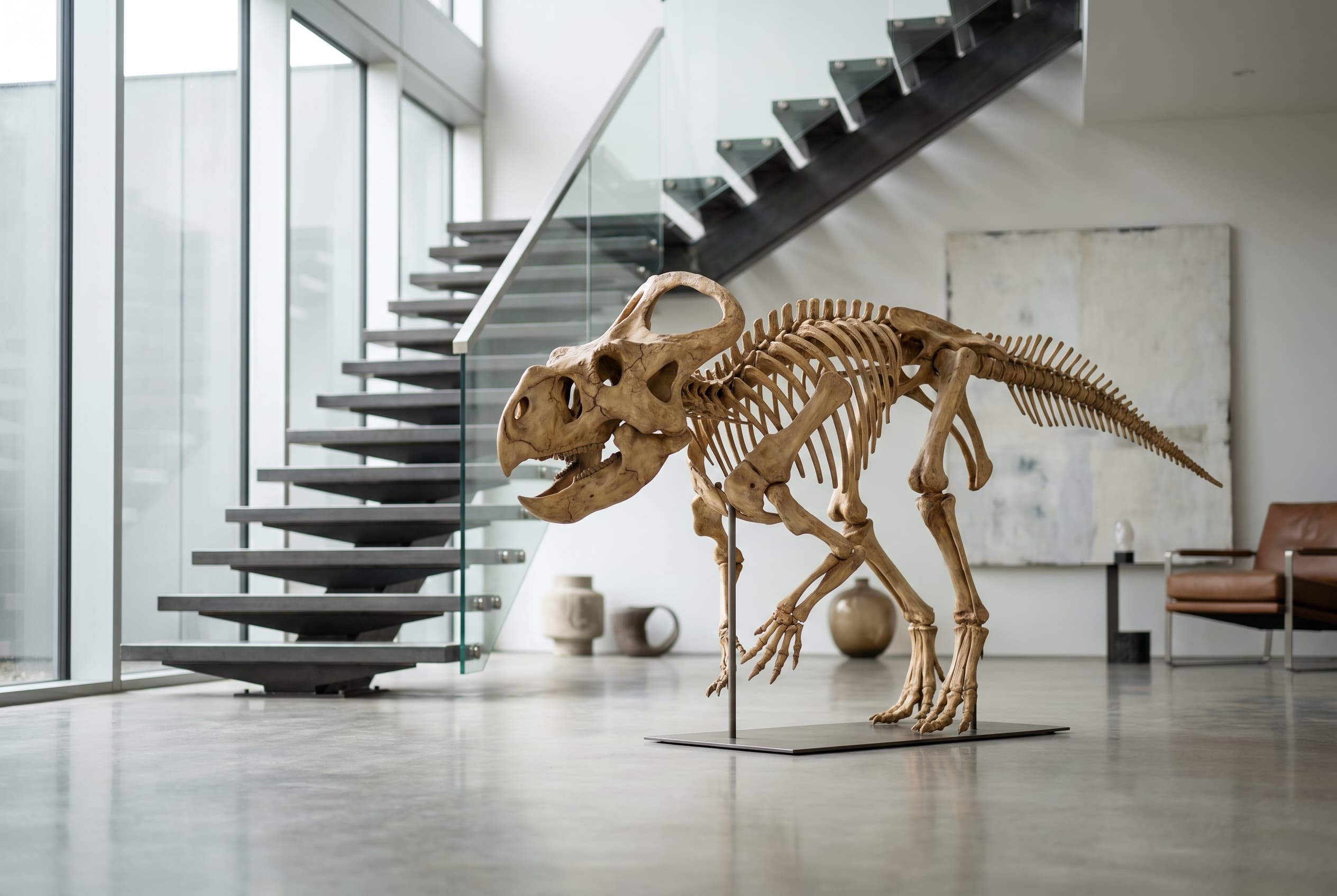 Protoceratops Full Skeleton — staged render in a staged setting