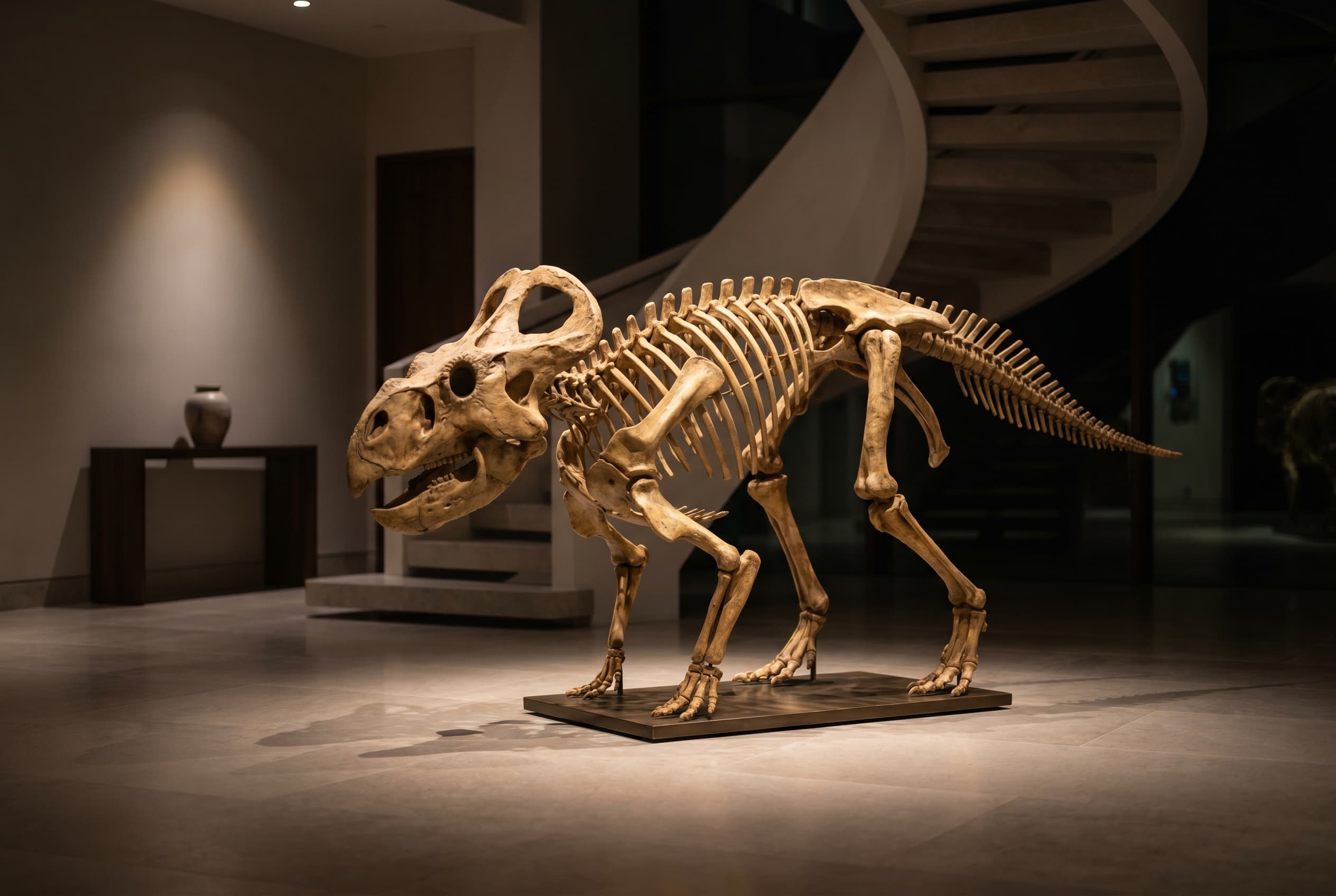 Protoceratops Full Skeleton — staged render in a staged setting