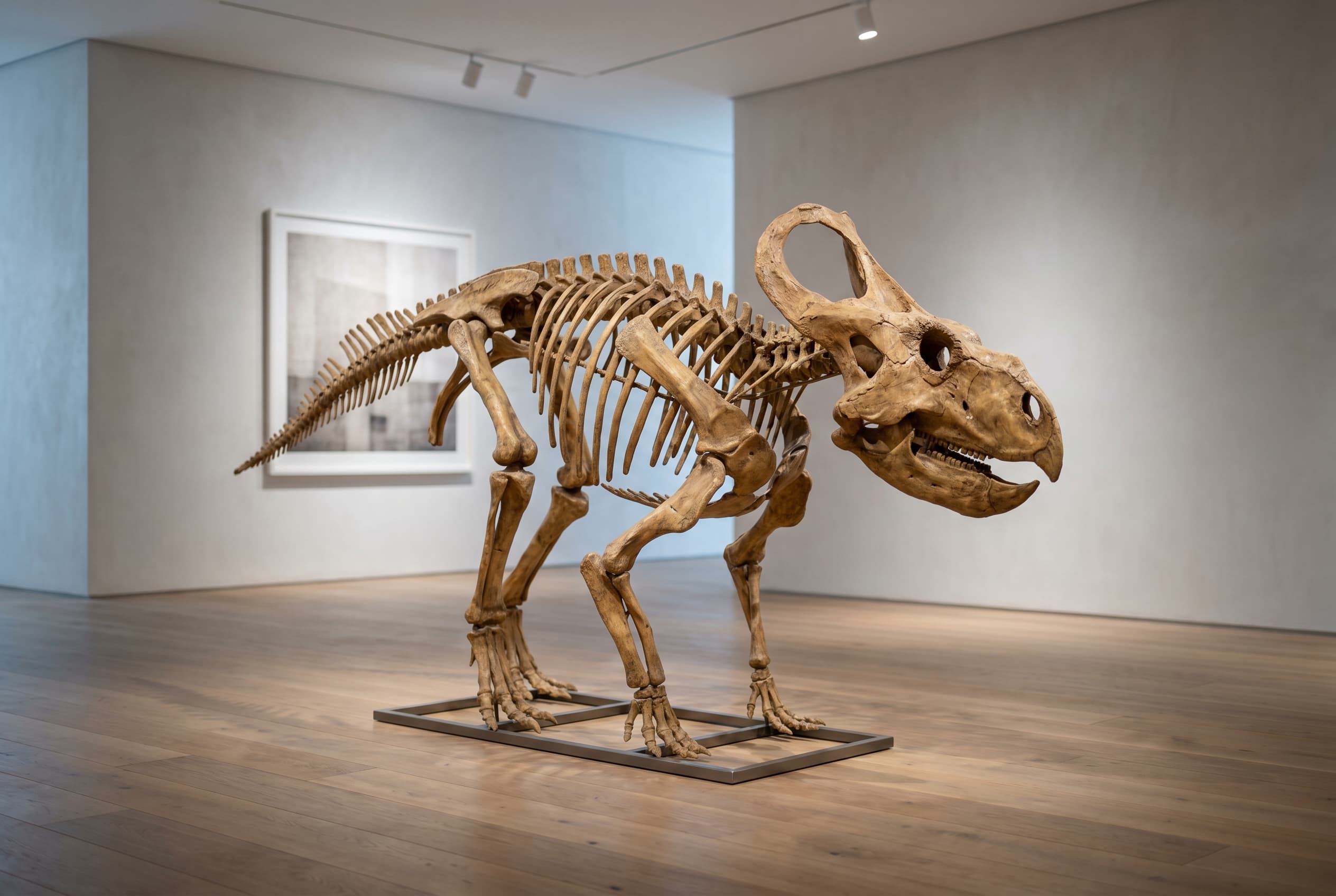 Protoceratops Full Skeleton — staged render in a staged setting