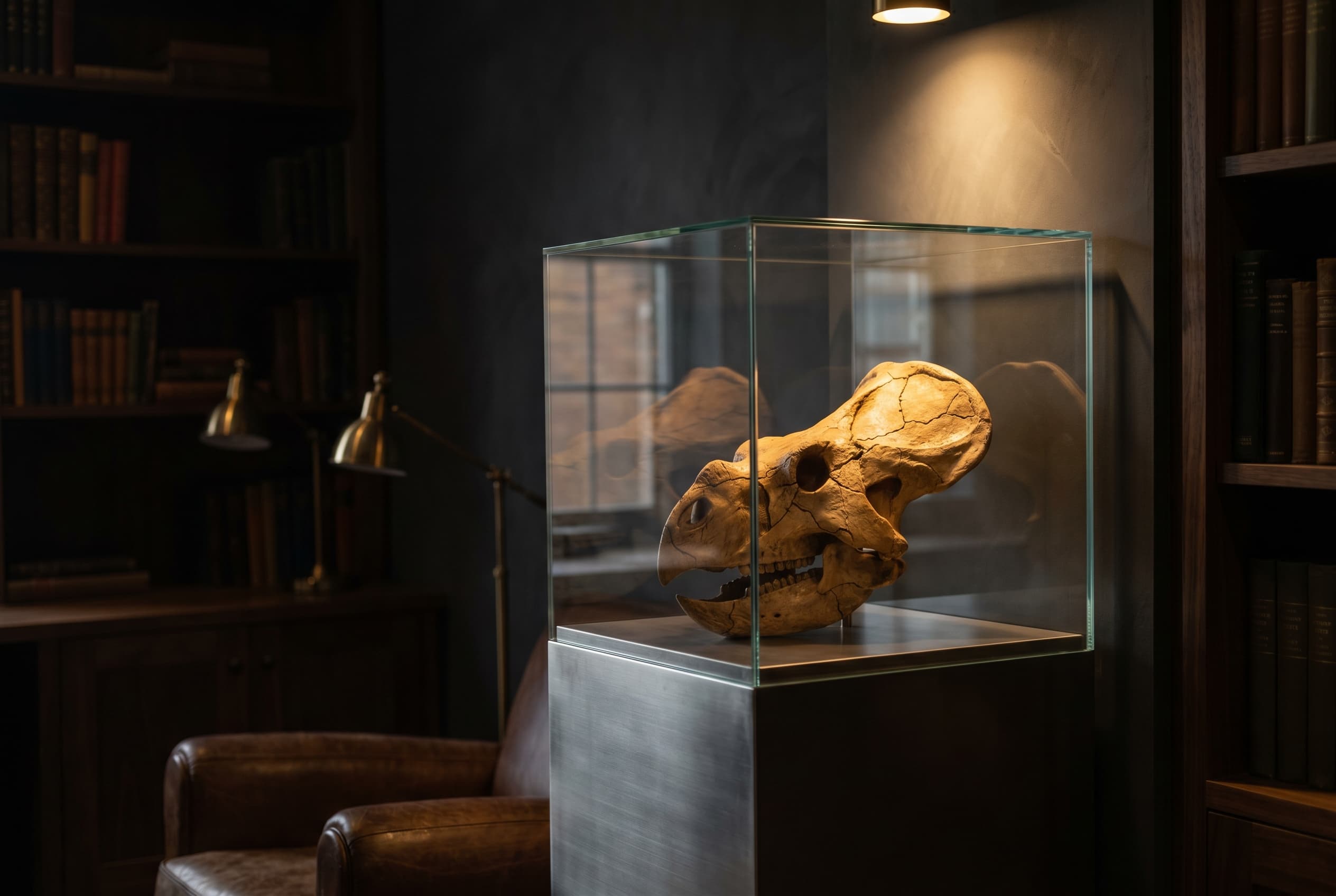 Protoceratops Skull — staged render in a staged setting