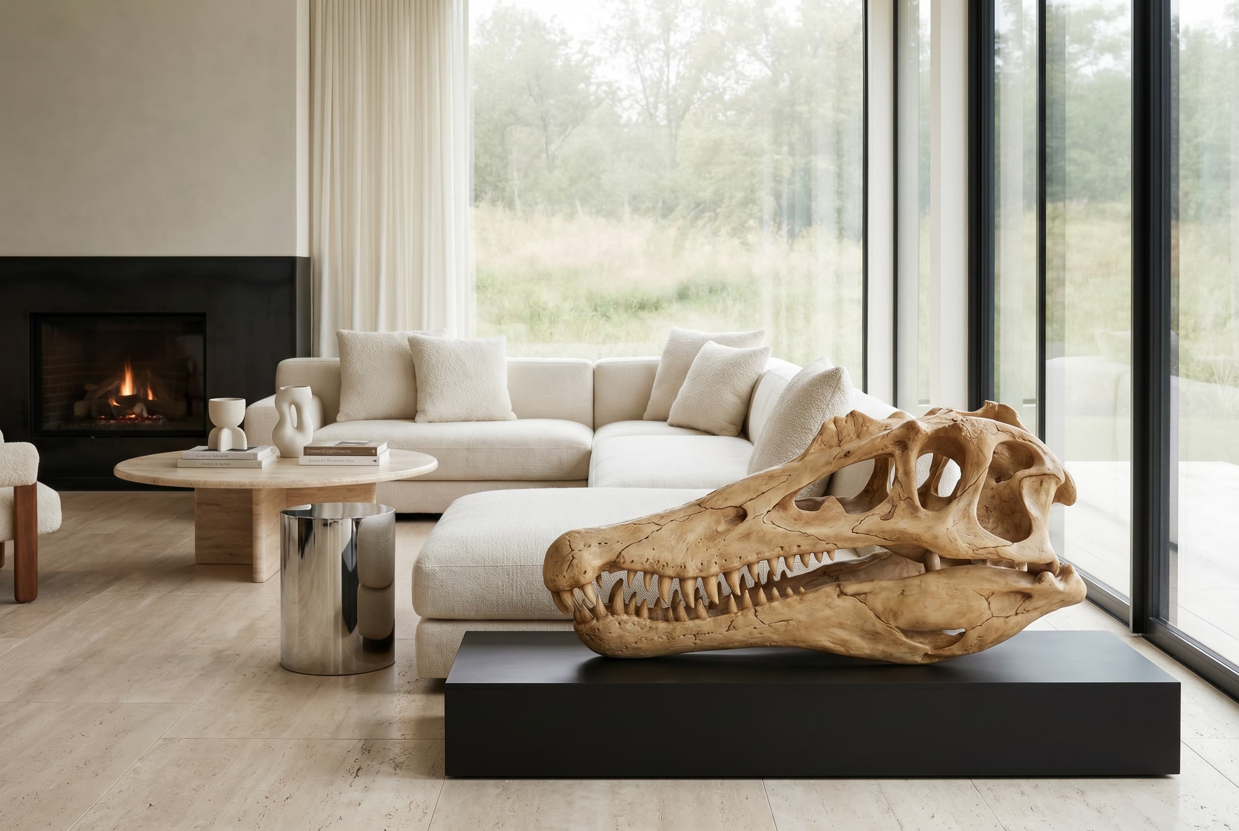 Spinosaurus Skull — staged render in a staged setting