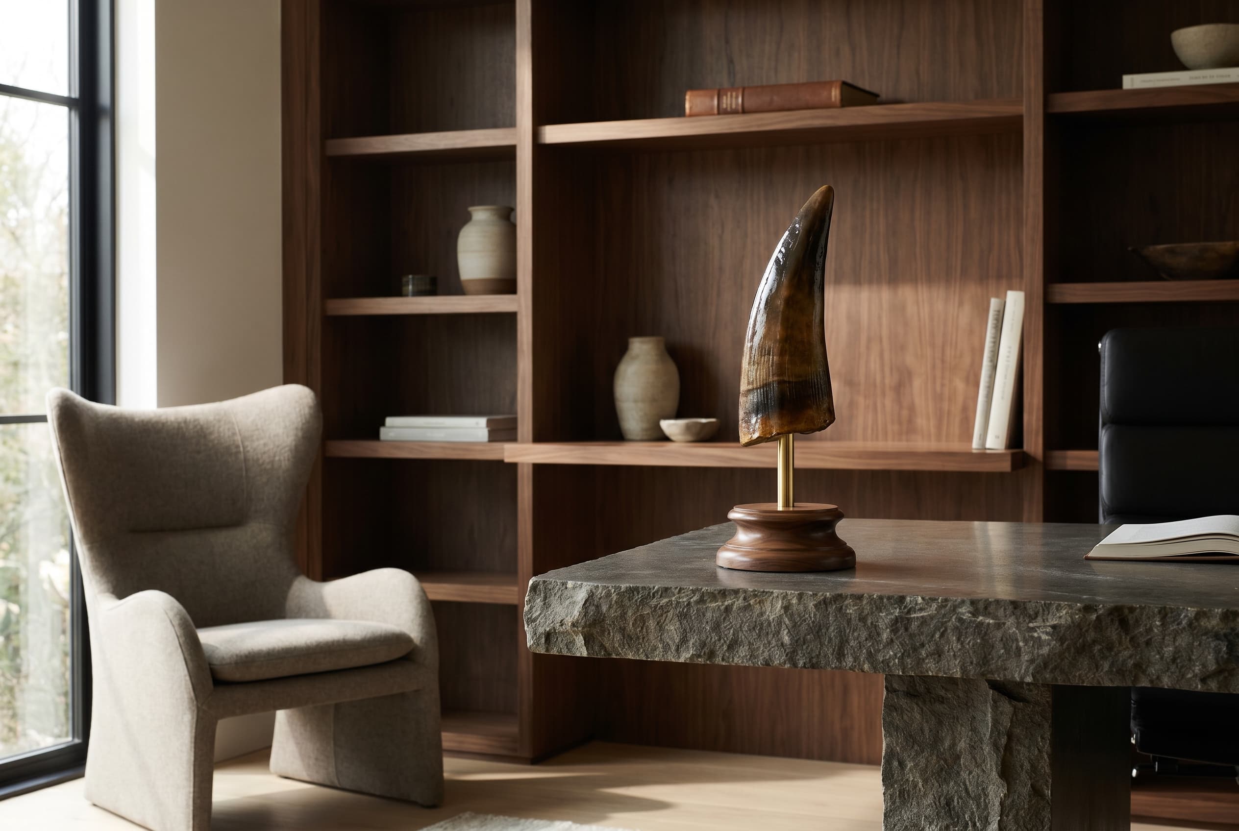 Spinosaurus Tooth — staged render in a staged setting