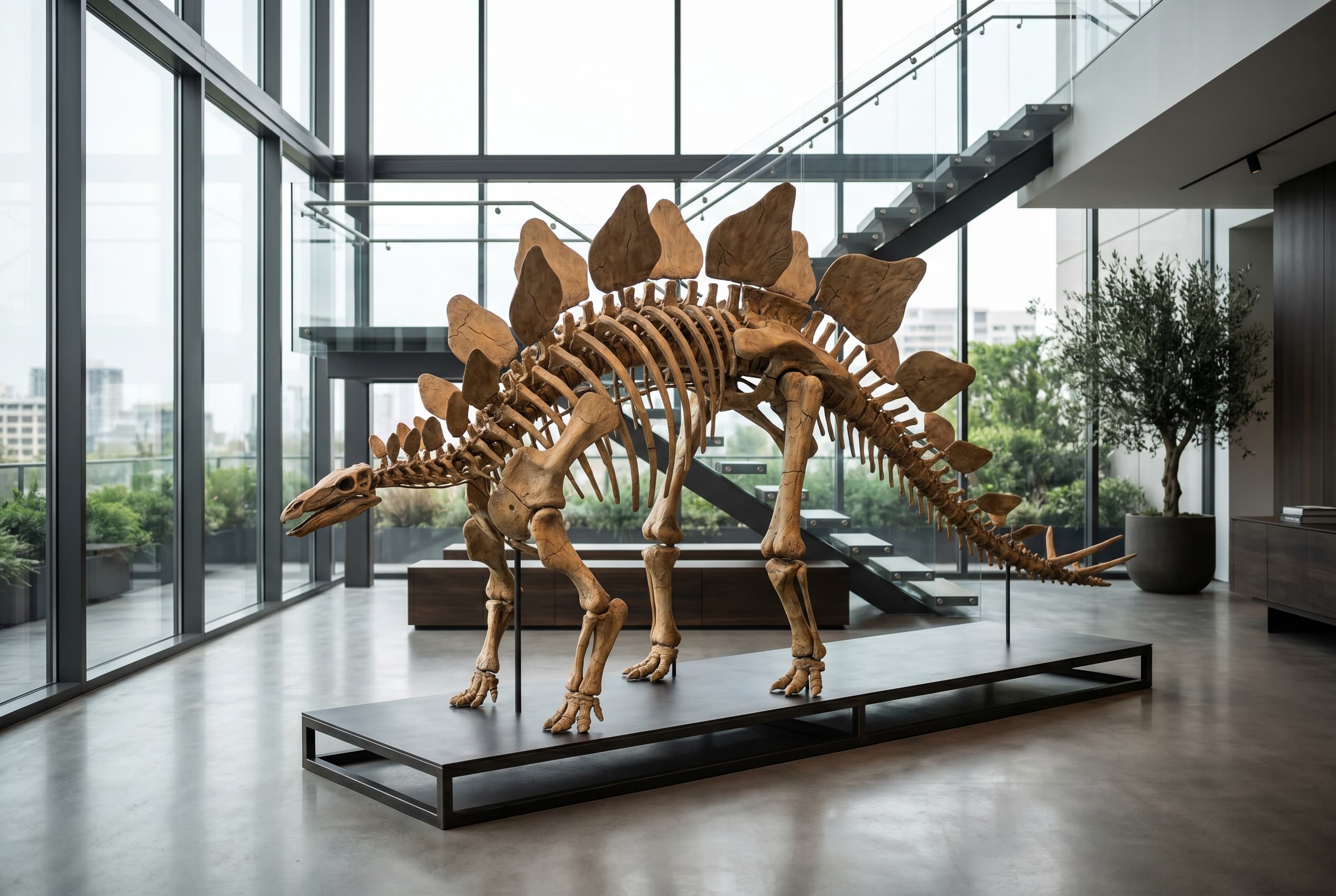 Stegosaurus Full Skeleton — staged render in a staged setting