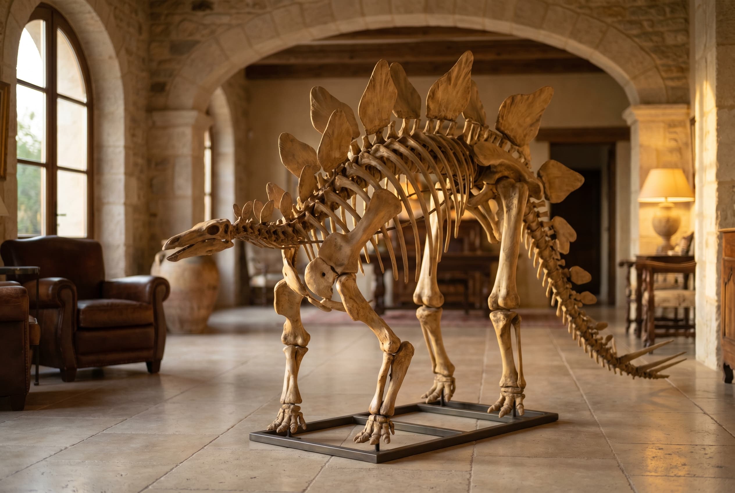 Stegosaurus Full Skeleton — staged render in a staged setting
