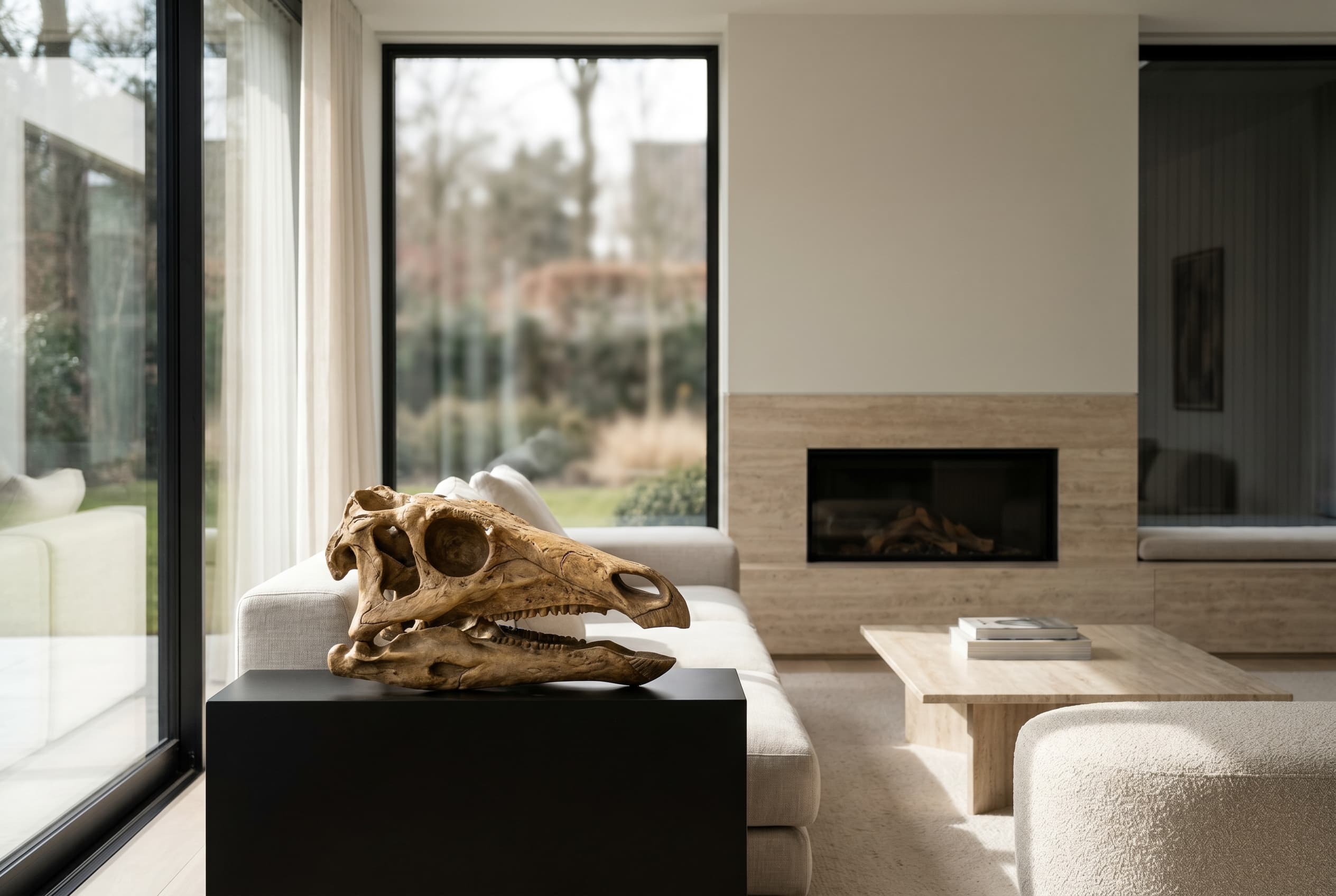Stegosaurus Skull — staged render in a staged setting