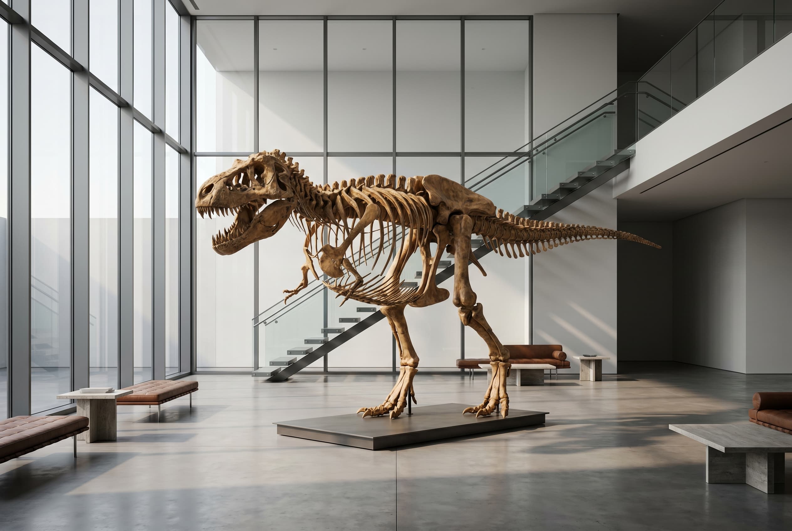 Tyrannosaurus rex Full Skeleton — staged render in a staged setting