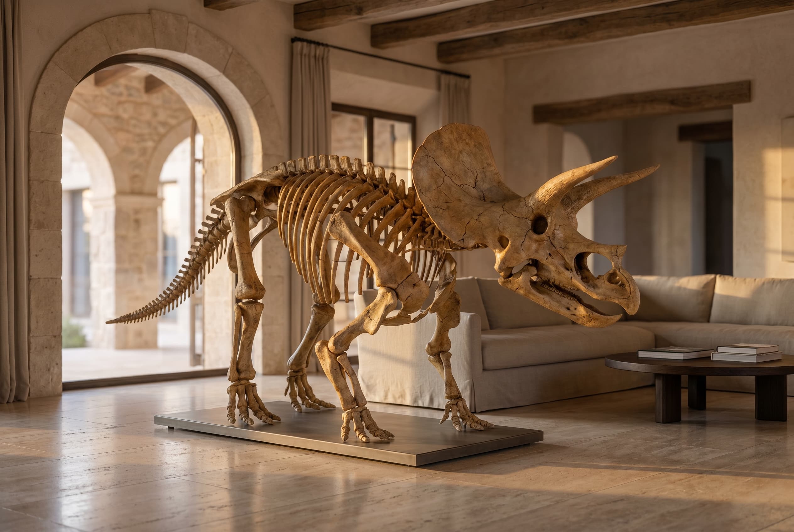 Triceratops Full Skeleton — staged render in a staged setting